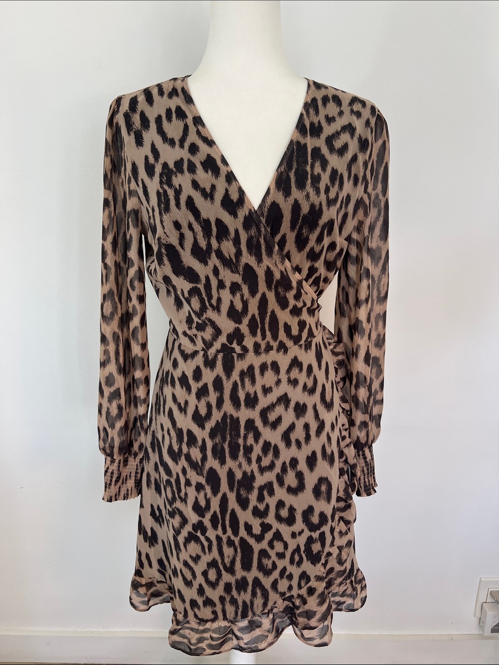 Animal Print Wrap Dress in Brown